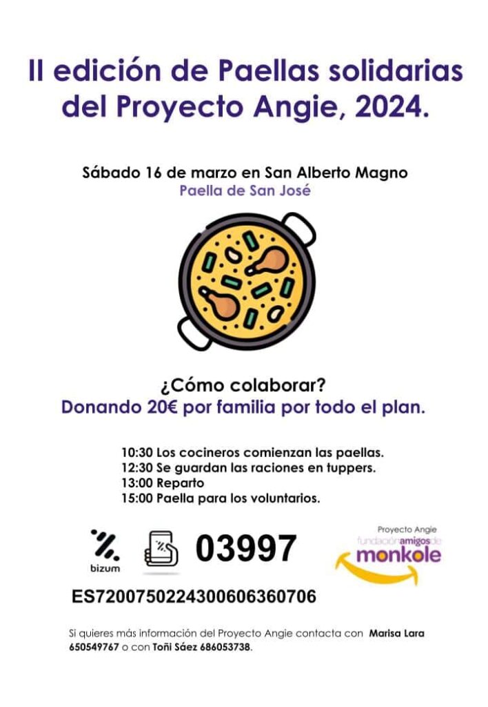 La jornada comenzará a las 10:30 de la mañana cocinando, gracias a la colaboración de varios maestros paelleros. Cuando acaben las paellas serán envasadas en tuppers, y después las familias voluntarias repartirán las raciones por casas, parroquias e instituciones.